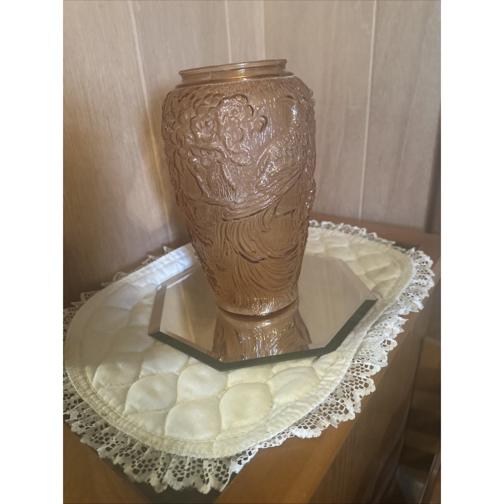 Indiana Glass Vase Tiara Exclusives Bird Of Paradise Empress Coral Floral 9.5"